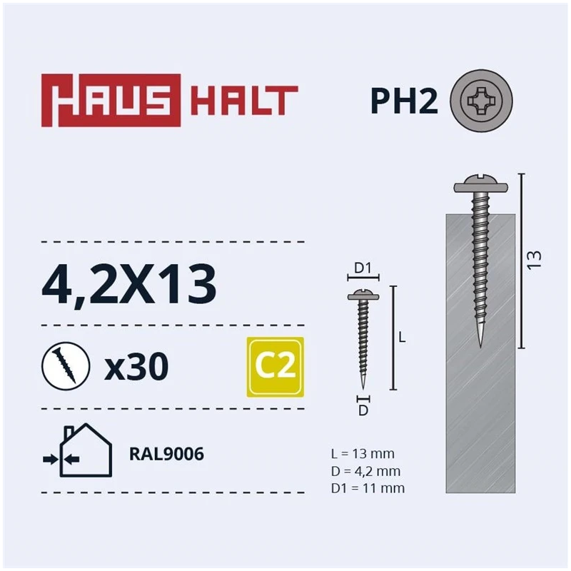 Pašvīdēšanas skrūves Haushalt. DIN 14566. 4.2 x 13 mm. 30 gab.