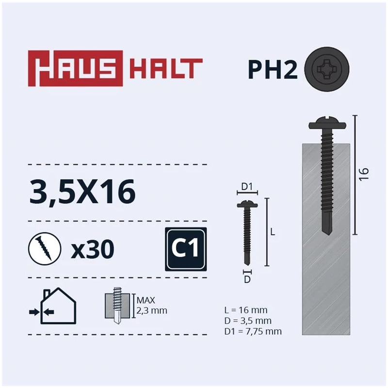 Pašvīdēšanas skrūves Haushalt. DIN 14566. 3.5 x 16 mm. 30 gab.