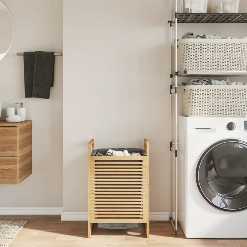 vidaXL veļas grozs ar pelēku maisu, 32x30x36,5 cm, bambuss