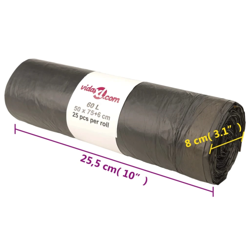 vidaXL atkritumu maisi ar aukliņām, 250 gab., melni, 60 L