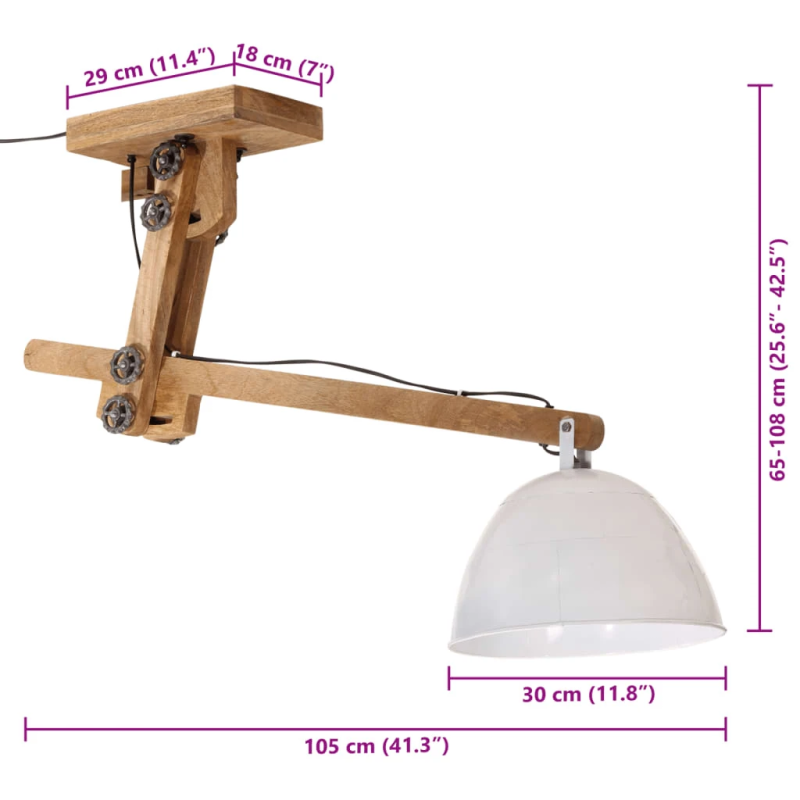 vidaXL sienas lampa 25 W, balta, 105x30x65-108 cm, E27