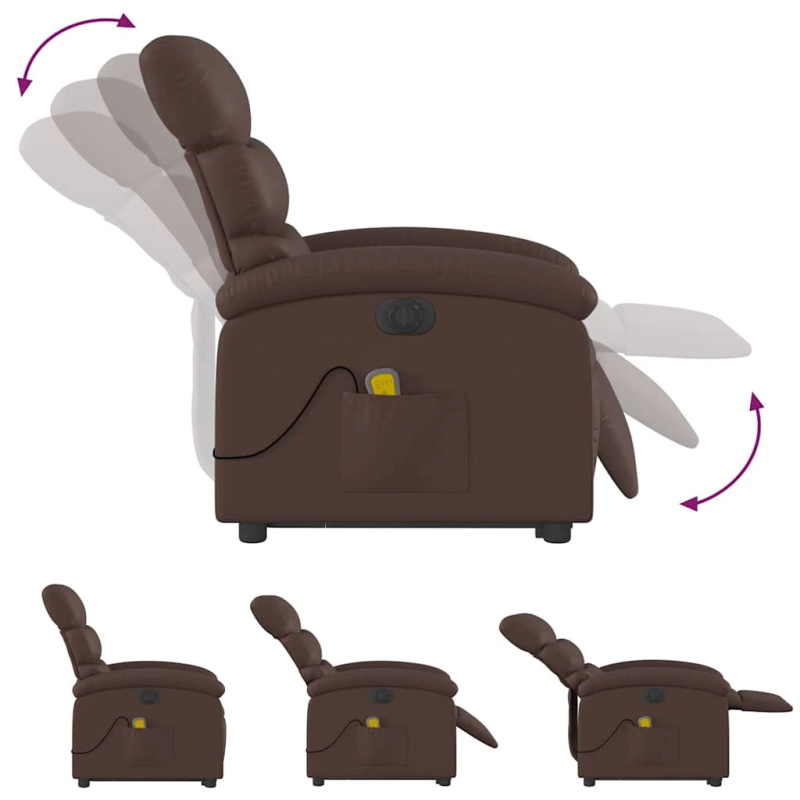 vidaXL elektrisks masāžas krēsls paceļams-atgāžams, brūna mākslīgā āda