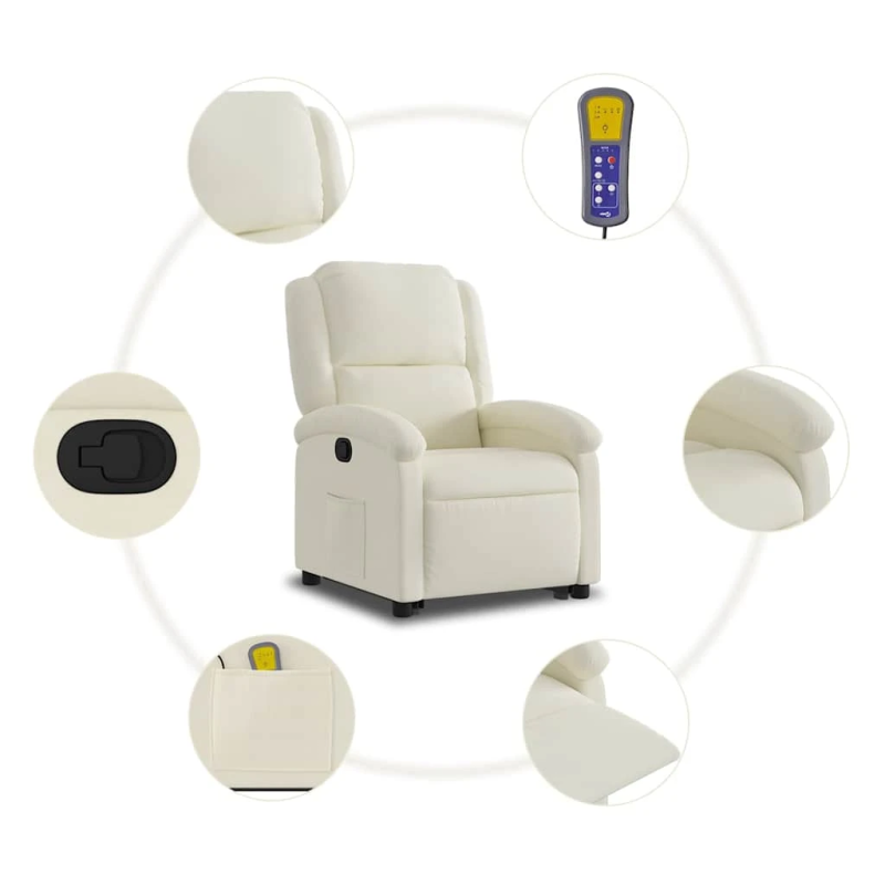 vidaXL masāžas krēsls, paceļams, atgāžams, krēmkrāsas samts