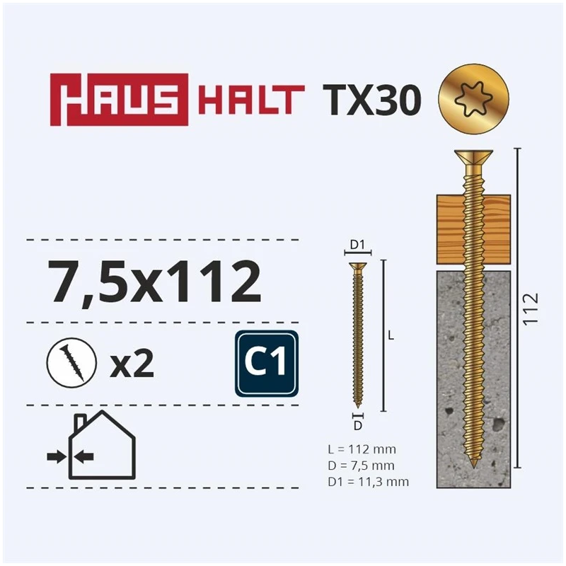 Skrūve betonam 7.5x112mm 2gab