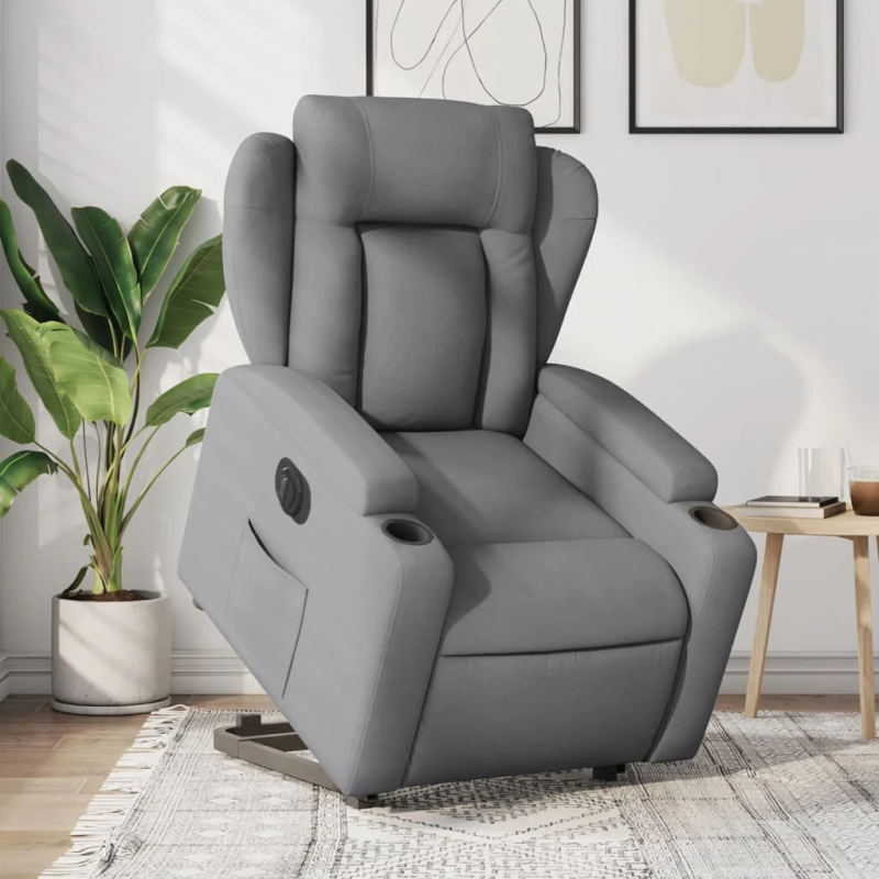 vidaXL elektrisks atpūtas krēsls paceļams-atgāžams gaiši pelēks audums