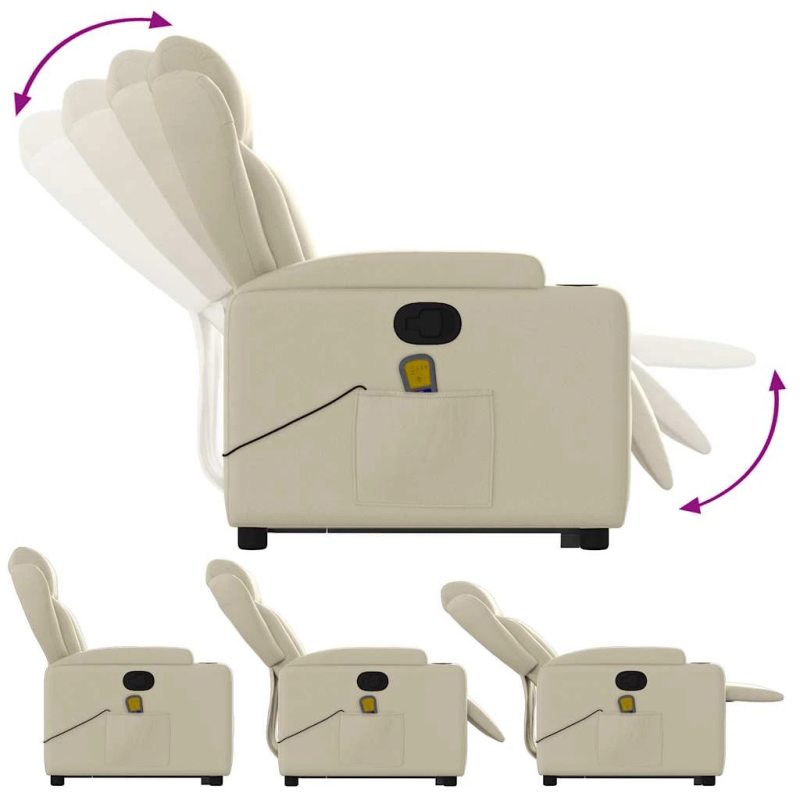 vidaXL masāžas krēsls, paceļams, atgāžams, krēmkrāsas mākslīgā āda