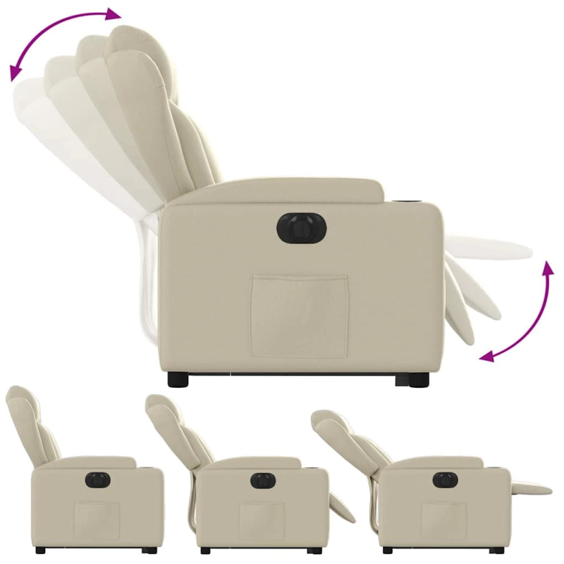 vidaXL elektrisks atpūtas krēsls, paceļams, krēmkrāsas mākslīgā āda