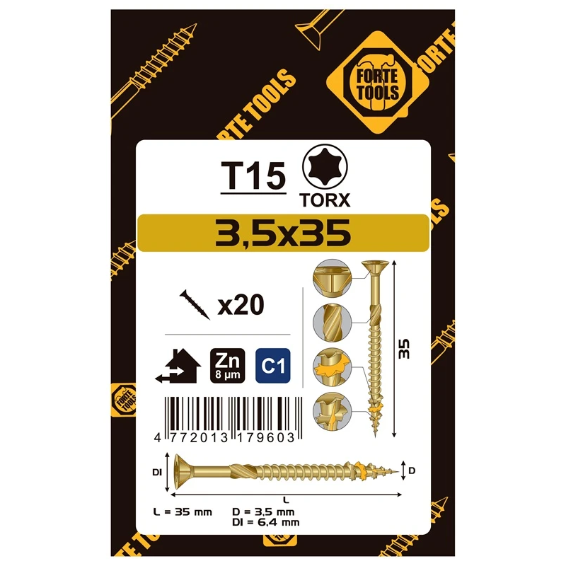 Koksnes skrūves 3.5 x 35 mm. ZN. TX15. 20 gab.