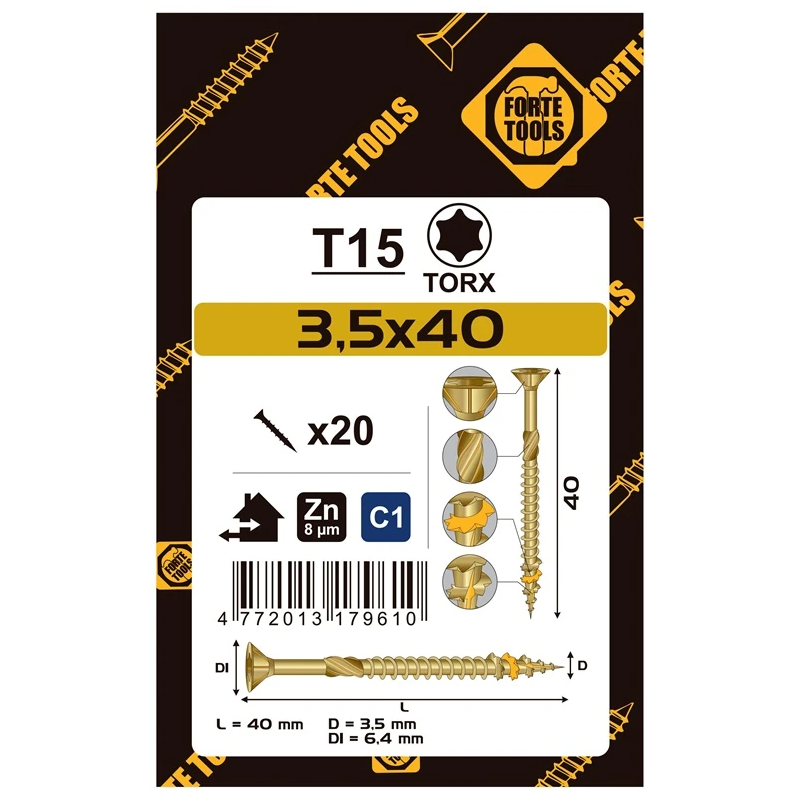 Medskrūves 3.5 x 40 mm. ZN. TX15. 20 gab.