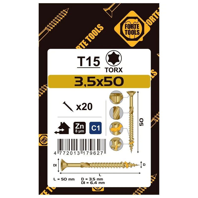 Medskrūves 3.5 x 50 mm. ZN. TX15. 20 gab.