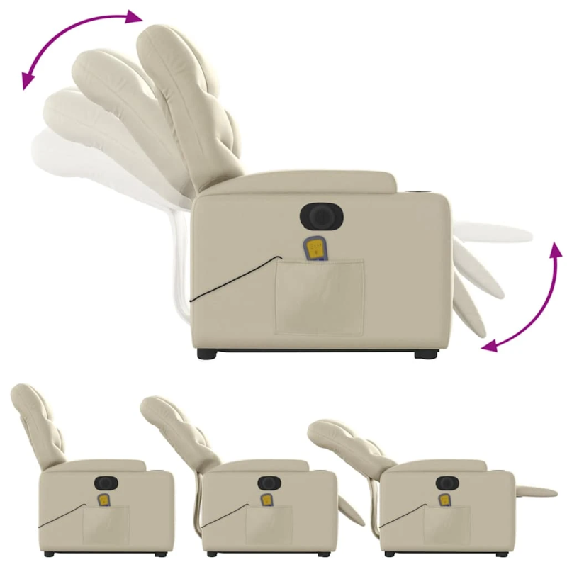 vidaXL elektrisks masāžas krēsls, paceļams, krēmkrāsas mākslīgā āda