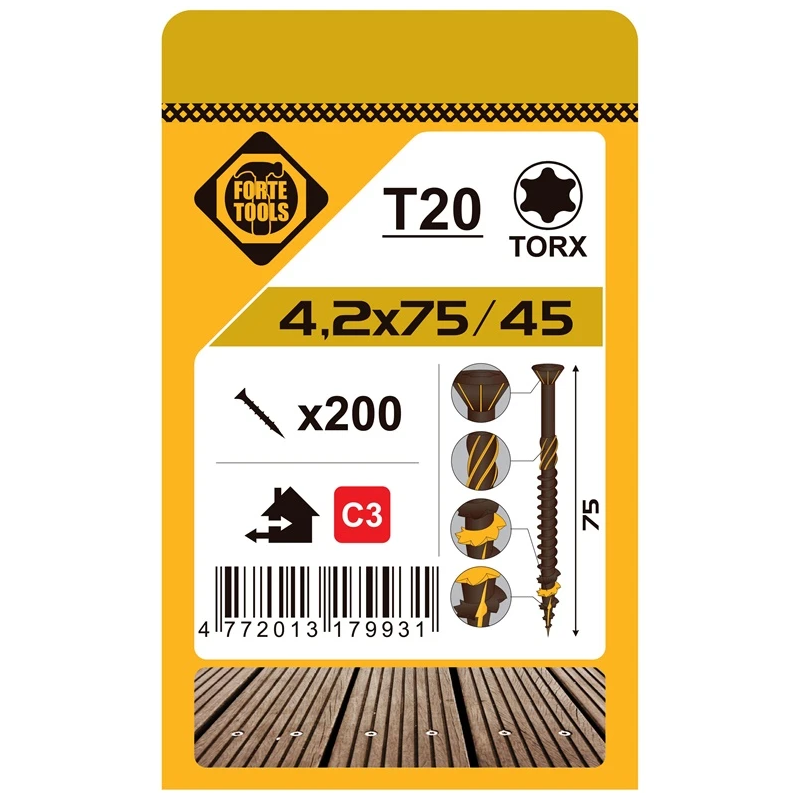 Terases skrūves t20 4.2x75 brown ,200,