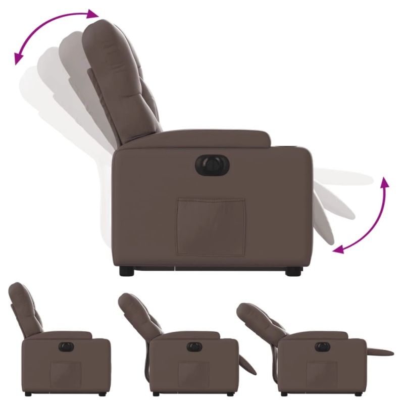 vidaXL elektrisks atpūtas krēsls paceļams-atgāžams, brūna mākslīgā āda
