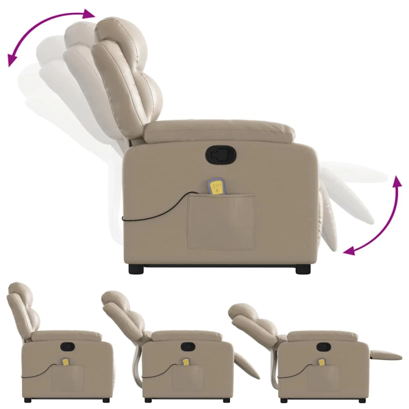 vidaXL masāžas krēsls, paceļams, kapučīno krāsas mākslīgā āda