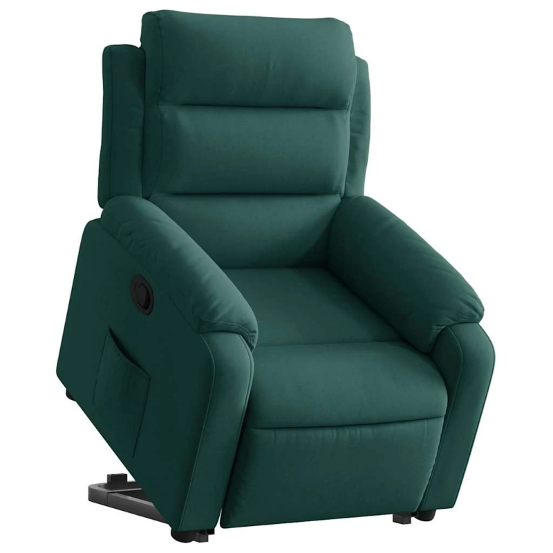 vidaXL atpūtas krēsls, paceļams, atgāžams, tumši zaļš samts