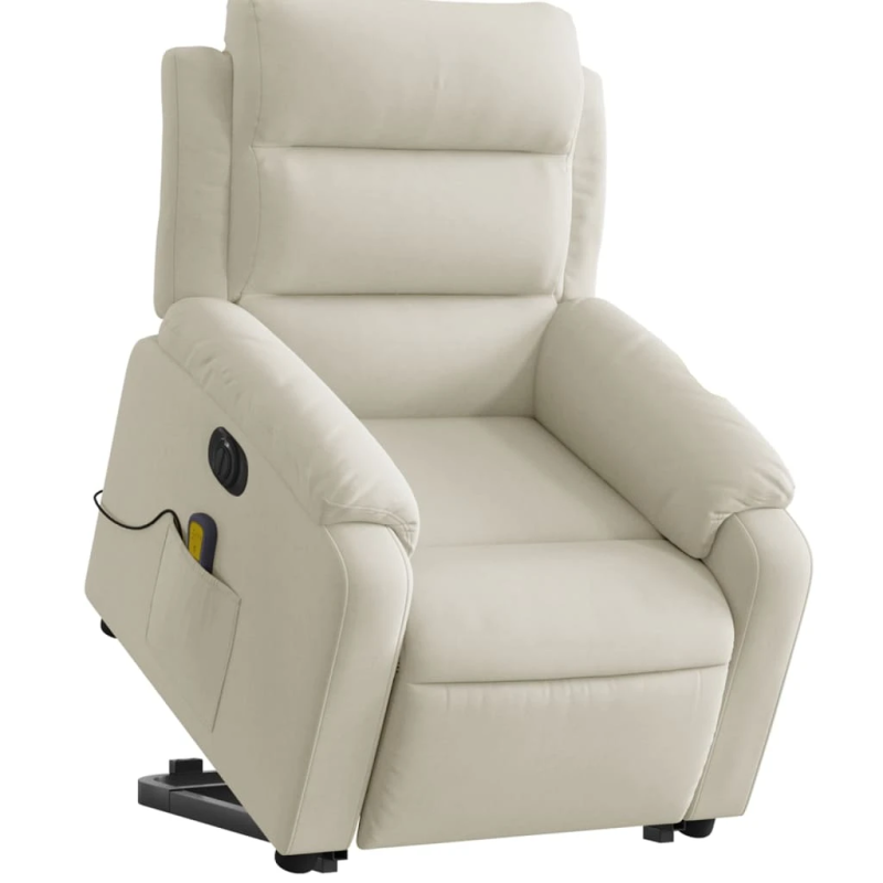 vidaXL elektrisks masāžas krēsls, paceļams, krēmkrāsas samts
