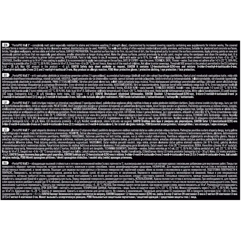 Krāsas pamatne Pentacolor Wall 3, emulsija, pilnīgi matēta, 3 l