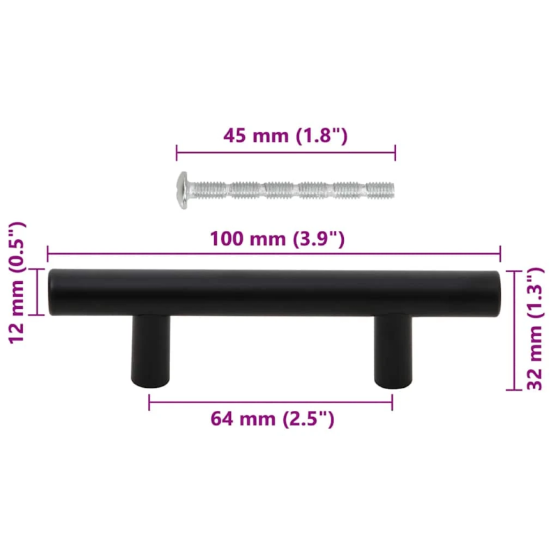 vidaXL skapja rokturi, 10 gab., melni, 64 mm, nerūsējošais tērauds