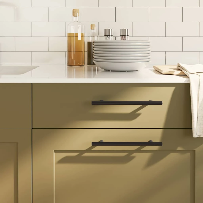 vidaXL skapja rokturi, 10 gab., melni, 128 mm, nerūsējošais tērauds