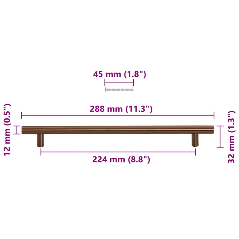 vidaXL skapja rokturi, 5 gab., bronzas, 224 mm, nerūsējošais tērauds