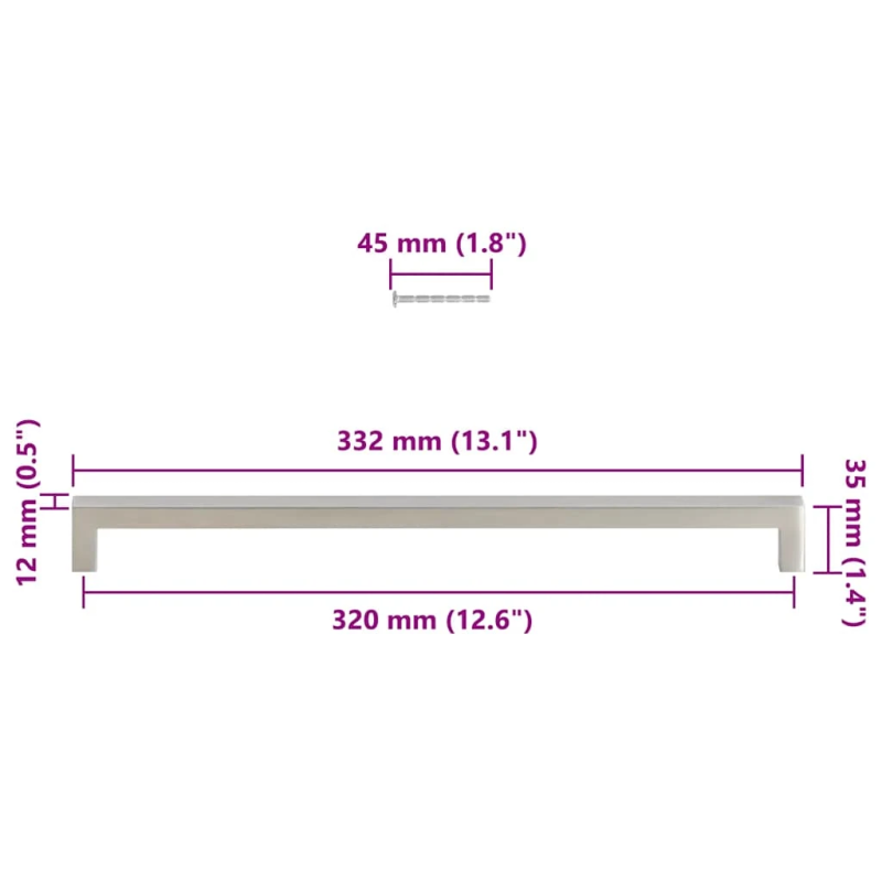 vidaXL skapja rokturi, 5 gab., sudraba, 320 mm, nerūsējošais tērauds