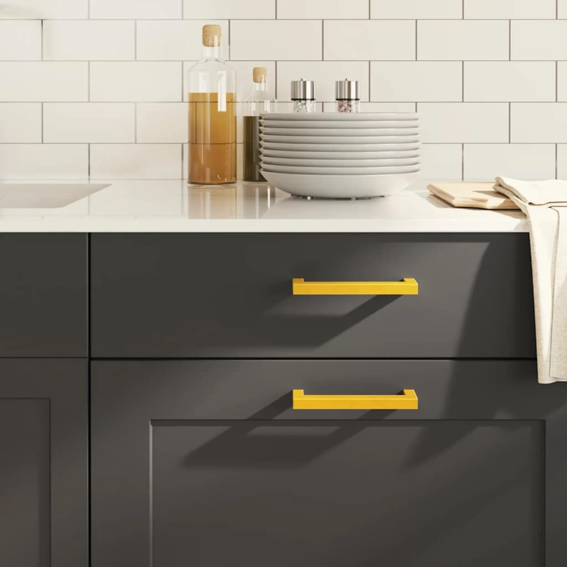 vidaXL skapja rokturi, 10 gab., zelta, 128 mm, nerūsējošais tērauds