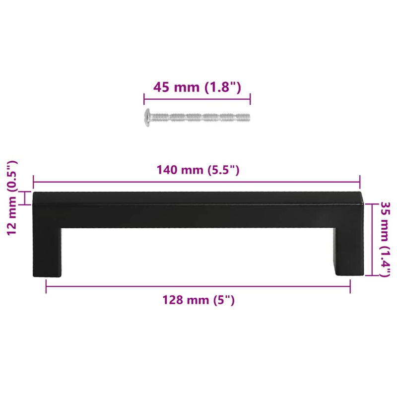vidaXL skapja rokturi, 10 gab., melni, 128 mm, nerūsējošais tērauds