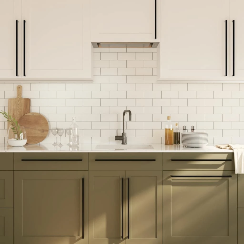 vidaXL skapja rokturi, 5 gab., melni, 480 mm, nerūsējošais tērauds