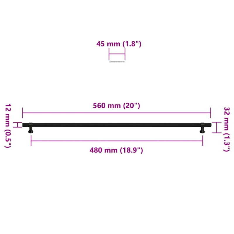 vidaXL skapja rokturi, 5 gab., melni, 480 mm, nerūsējošais tērauds