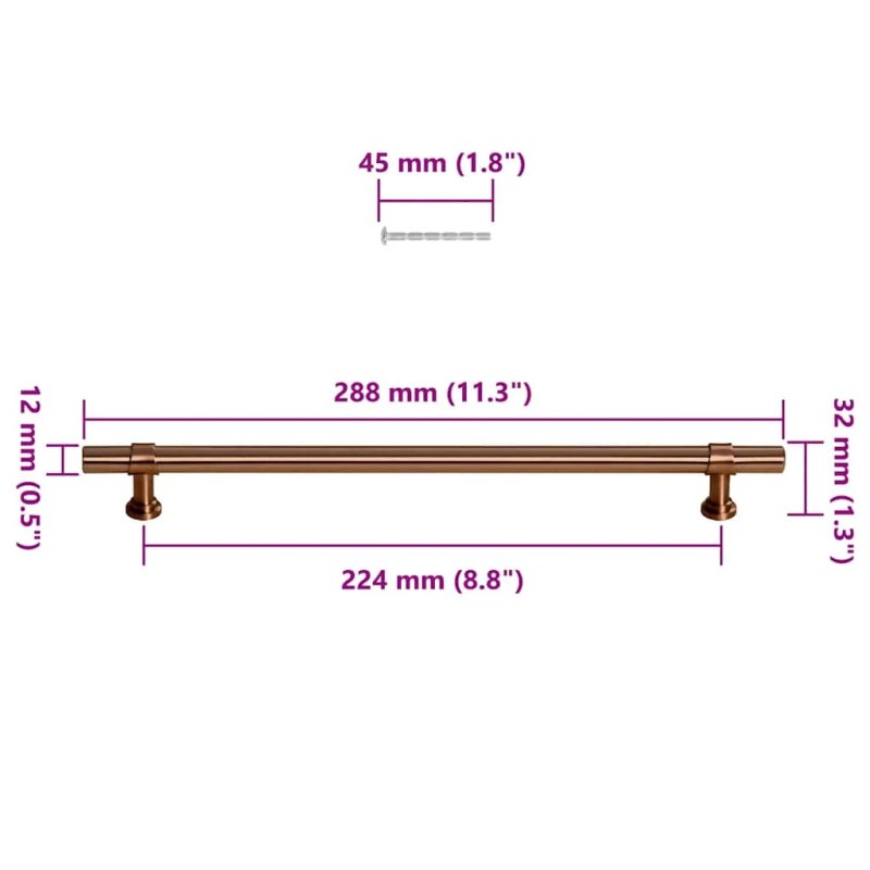 vidaXL skapja rokturi, 5 gab., bronzas, 224 mm, nerūsējošais tērauds