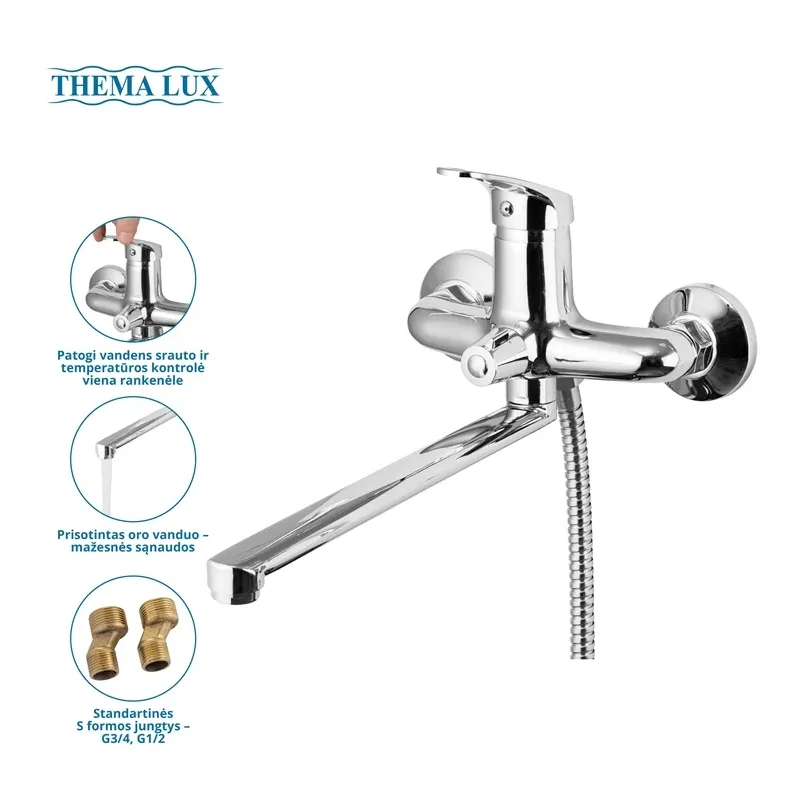 Vannas maisītājs ar dušas komplektu Thema Lux Wanda L-1108, hroma krās.