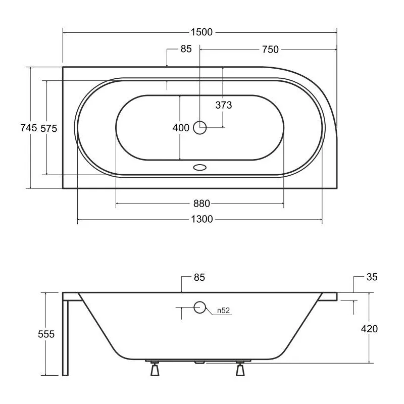 Vanna, iebūvējams Besco Avita, 150 cm x 75 cm x 42 cm, labā, balta krās.