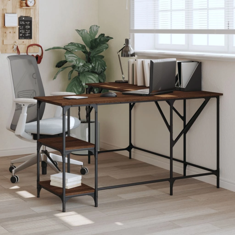 vidaXL rakstāmgalds, brūna ozolkoka, 139x139x75 cm, inžernierijas koks