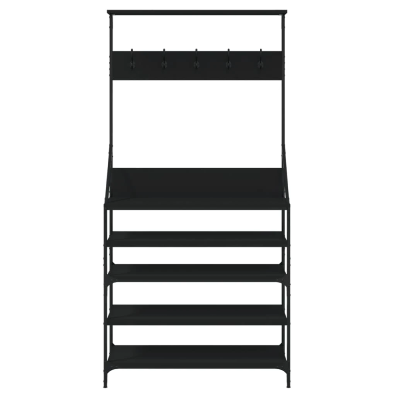 vidaXL drēbju pakaramais ar apavu plauktu, melns, 90x34x184 cm