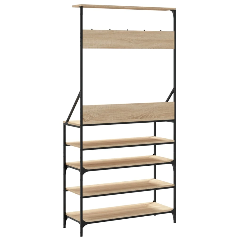 vidaXL drēbju pakaramais ar apavu plauktu, ozola krāsa, 90x34x184 cm