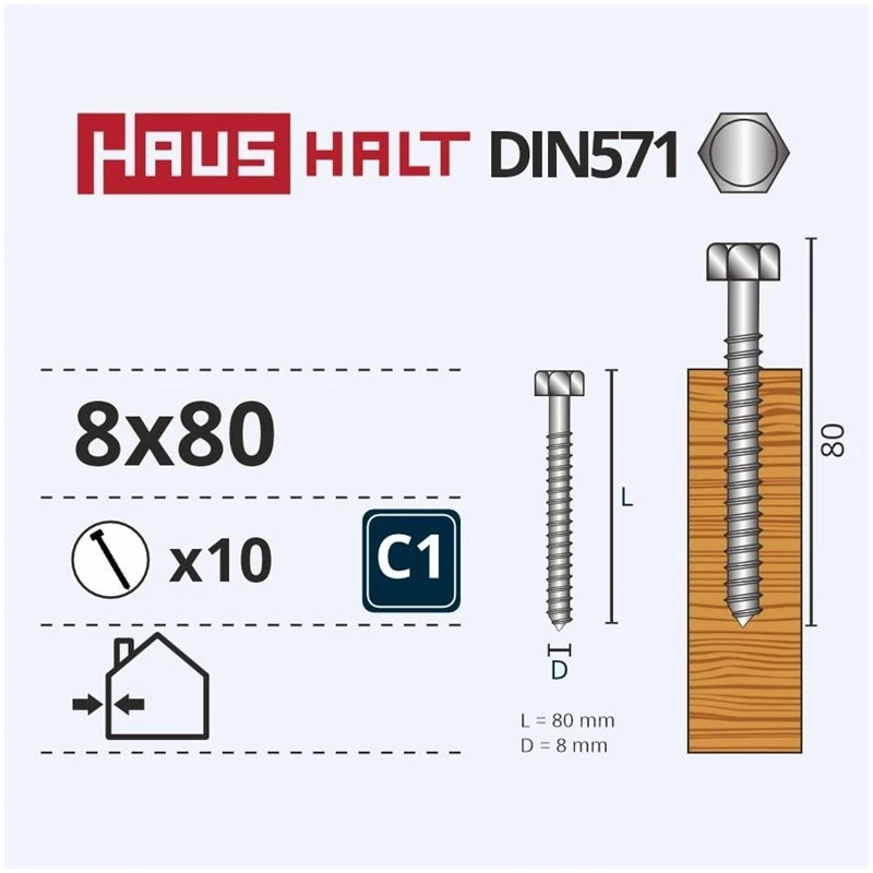 Koka skrūves din571 8.0x80 b.c. 10 vnt