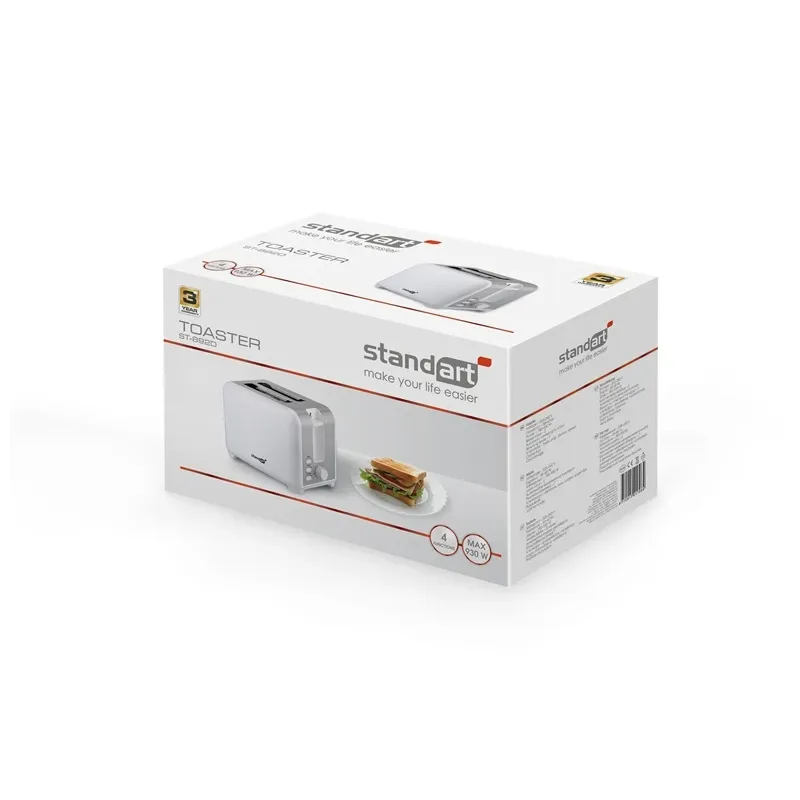 Tosteris Standart ST-892C, balta-nerūsējošā tērauda