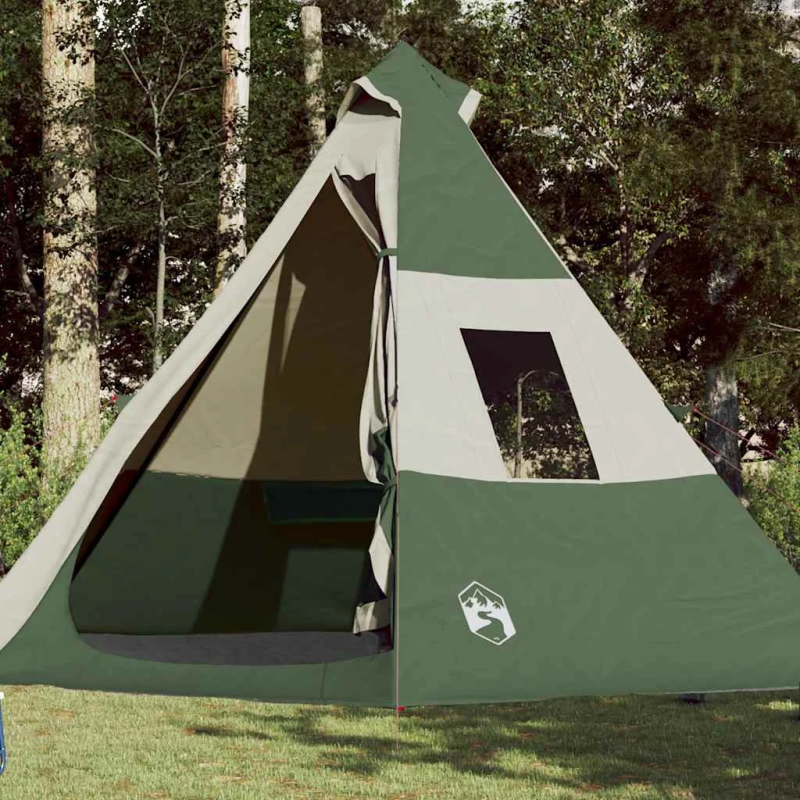 vidaXL kempinga telts, tipi, 7 personām, zaļa, ūdensnecaurlaidīga