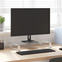 vidaXL monitora statīvs, 60x35x8 cm, balts, rūdīts stikls, metāls