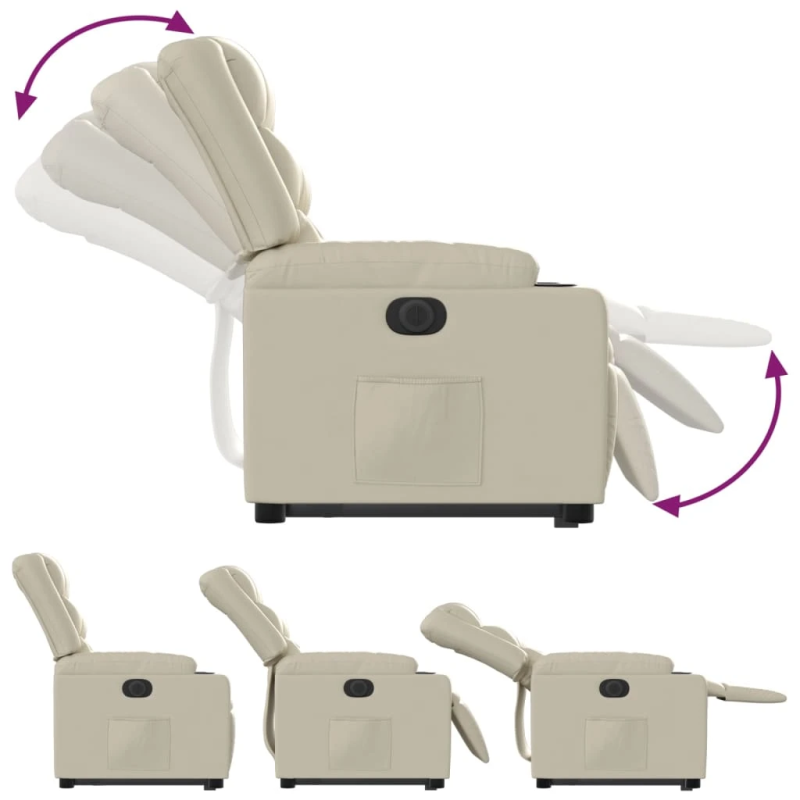 vidaXL elektrisks atpūtas krēsls, paceļams, krēmkrāsas mākslīgā āda