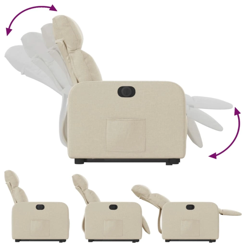 vidaXL elektrisks atpūtas krēsls, paceļams-atgāžams, krēmkrāsas audums