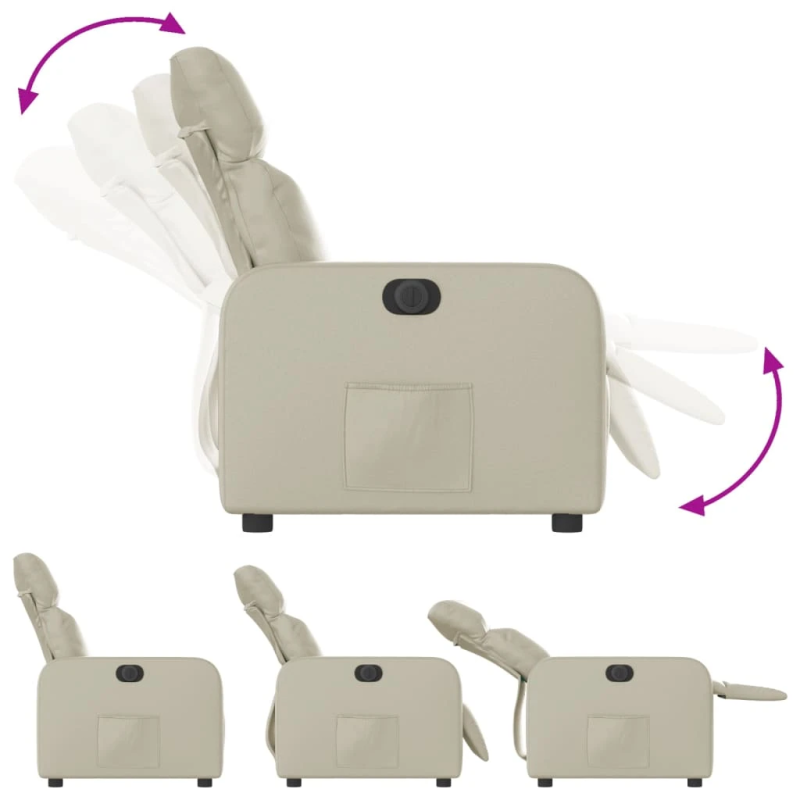 vidaXL elektrisks atpūtas krēsls, atgāžams, krēmkrāsas mākslīgā āda