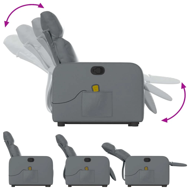 vidaXL masāžas krēsls, paceļams, atgāžams, pelēka mākslīgā āda