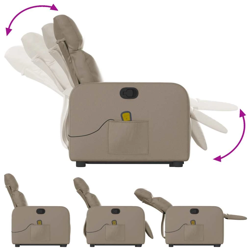 vidaXL masāžas krēsls, paceļams, kapučīno krāsas mākslīgā āda