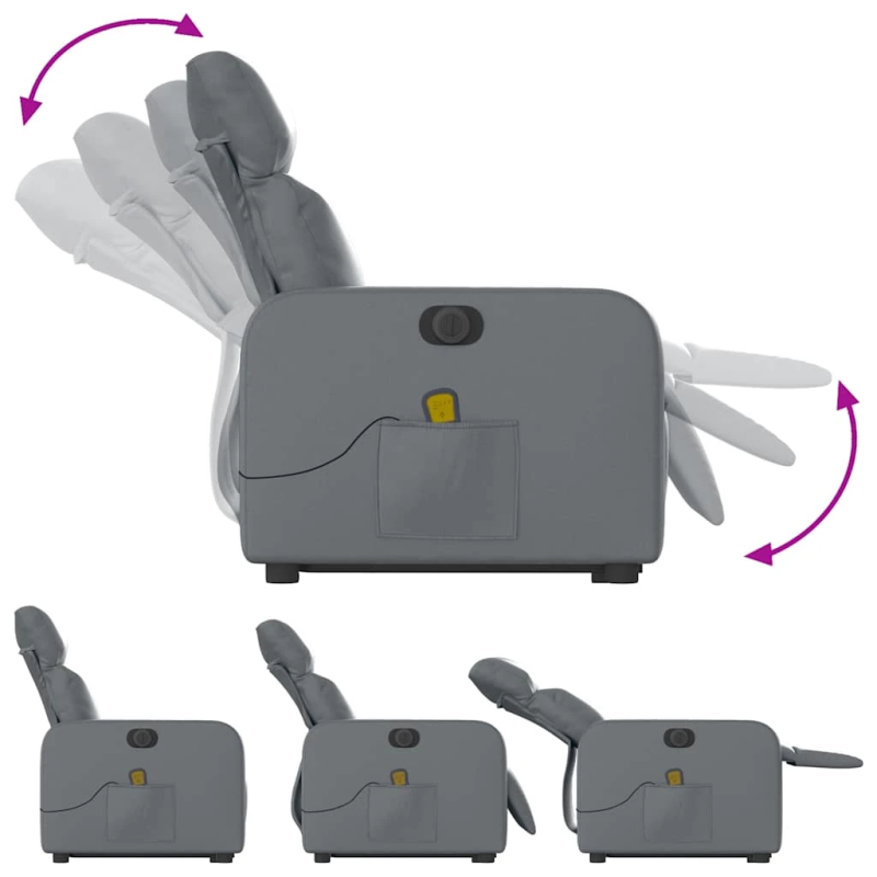 vidaXL masāžas krēsls, paceļams, atgāžams, pelēka mākslīgā āda