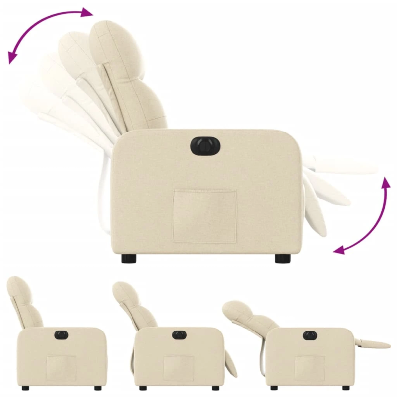 vidaXL elektrisks atpūtas krēsls, atgāžams, krēmkrāsas audums