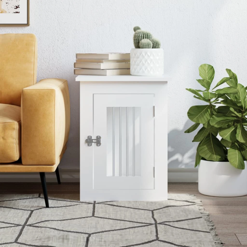 vidaXL suņu būris, balts, 45x62x59 cm, inženierijas koks