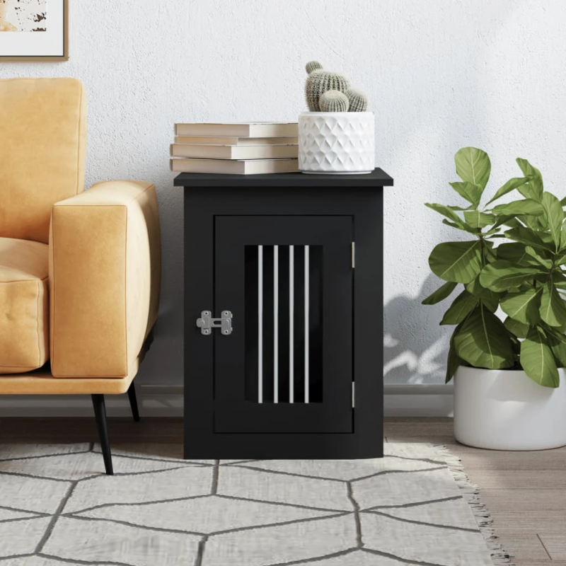 vidaXL suņu būris, melns, 45x62x59 cm, inženierijas koks