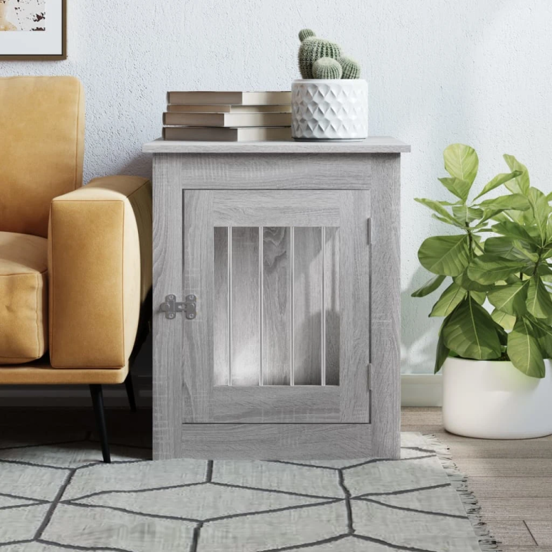 vidaXL suņu būris, pelēka ozola, 55x75x65 cm, inženierijas koks