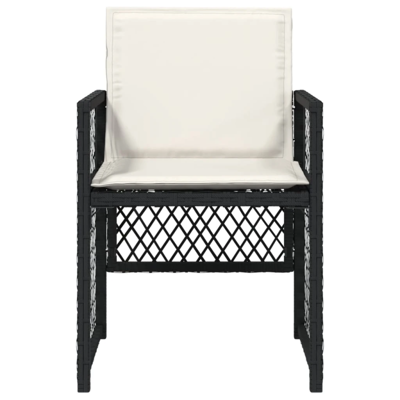 vidaXL dārza krēsli, 4 gab., ar matračiem, PE rotangpalma, melni